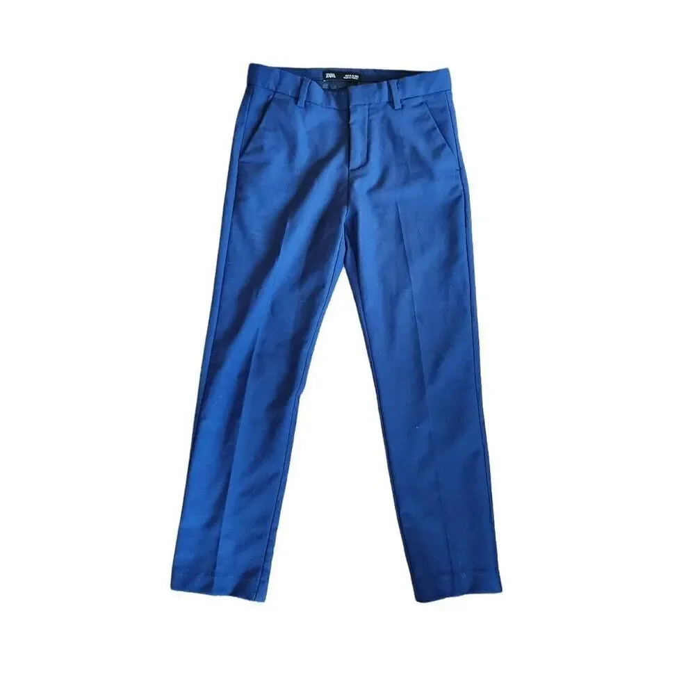 Zara boys 7-8 navy blue dress formal pants skinny pleated front